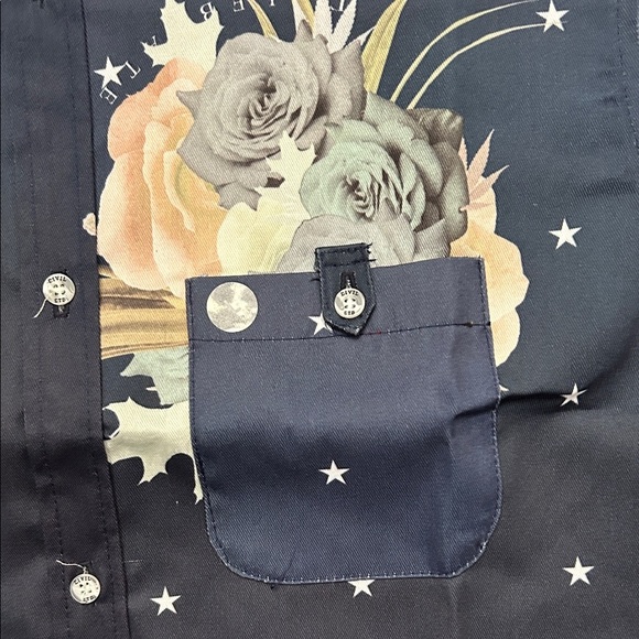Civil Men’s Navy Floral and Stars Button-Down Shirt, Size Large, NWT - Picture 3 of 11